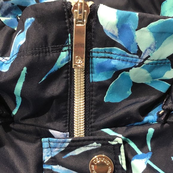 Dennis Basso M Navy Floral Removable Hood Water Resistant Zip Front Jacket/Coat - Picture 7 of 11